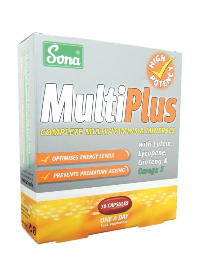 Sona Multiplus Complete Multivitamin & Mineral Capsules with Lutein, Lycopene, Ginseng & Omega-3 – Daily Energy, Eye Health & Immunity Support, 30 Capsules - Image 1